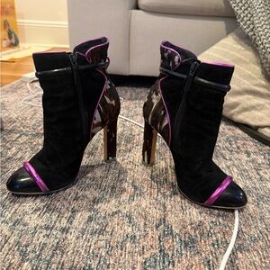 Black Sophia Webster Suede Booties with Metallic Pink accents